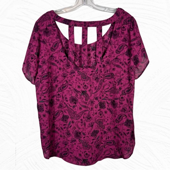 Torrid Purple Paisley Top Size 12 Large (0) Abbey Georgette Cage Back Blouse LNC - Picture 9 of 10